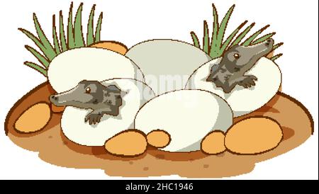 Alligators hatching from eggs illustration Stock Vector