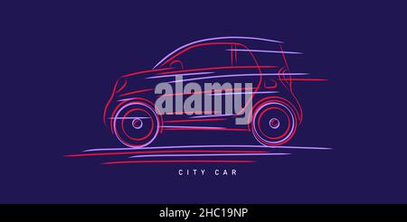 Compact city car line dynamic illustration of vehicle silhouette, sketch graphic Stock Vector