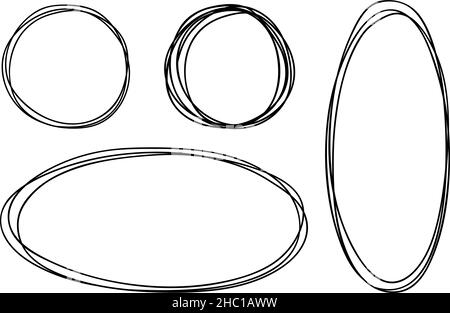 Simple round oval vector frames in doodle style. Black outline on a white background with an empty space in the center illustrations. For decoration of cards, invitations. Stock Vector