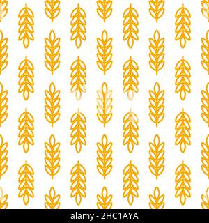 Wheat ears icon vector farm seamless pattern background. Line whole grain symbol illustration for organic eco bakery business, agriculture, beer on white background. Stock Vector
