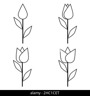 Image simple blossoming flower bud with stem and leaves stock illustration Stock Vector