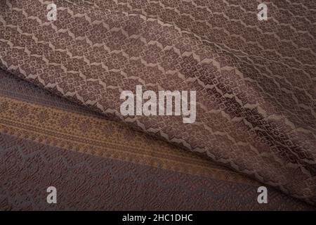 Close up of texture of Thai cotton knitted seamless pattern fabric. Thai cotton detail textured textile. Stock Photo
