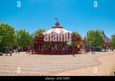 Sochi, Russia - June 1 , 2021: Carousel horse and carriages in Sochi theme park  Stock Photo