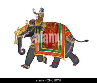 Elephant decorated in indian traditional style isolated on white background Stock Photo