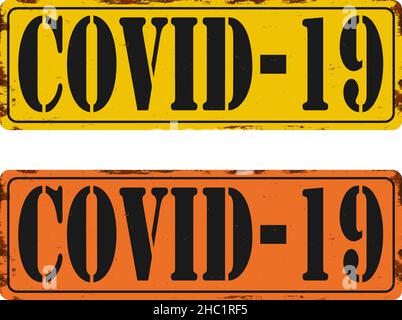 Covid-19 Biohazard warning poster sign. Danger and biohazard caution signs. Coronavirus outbreak Stock Vector