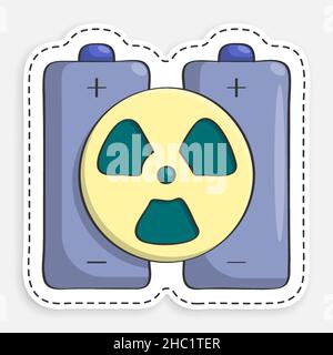 cartoon icon of doodle Pair of batteries with sign of atomic energy. High capacity energy storage devices based on radioactive elements. Vector isolat Stock Vector