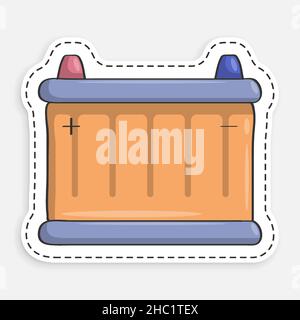 cartoon icon of doodle car battery. Maintaining battery power. Maintenance in car repair shop. Vector isolated on white background Stock Vector