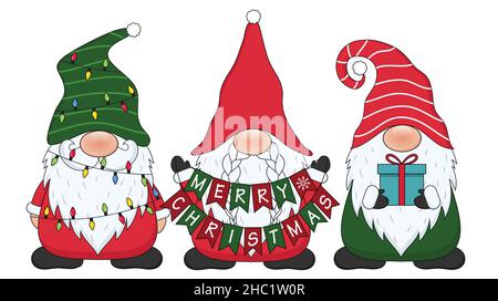 Cute Gnomes isolated on a white background. Gnomes cartoon set vector illustration. Stock Vector