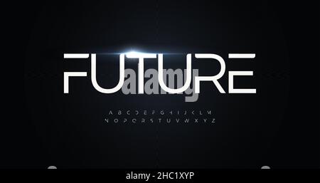 Future alphabet, thin line letters, minimal style font. Futuristic type for logo and headline of digital technology, space, sport, techno design Stock Vector