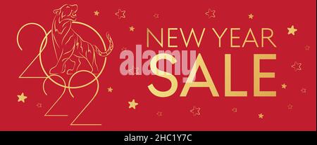 CNY 2022 greeting cards Happy Chinese New Year, golden tiger cat, Lunar festival vector decoration, holiday sale Stock Vector