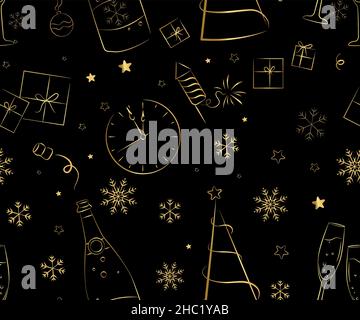 Seamless pattern of elements for the New Year and Christmas. Doodle illustration, hand drawn. Vector. Festive wrapping paper. Stock Vector