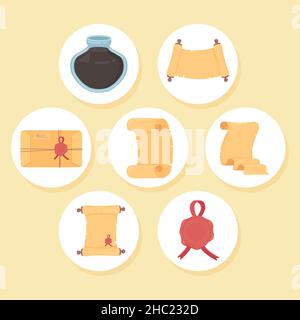 icons set of parchment papers Stock Vector