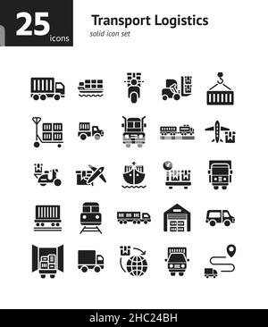Transport Logistics solid icon set. Vector and Illustration. Stock Vector