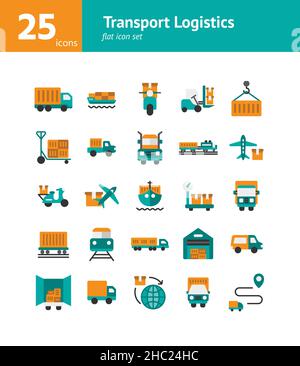 Transport Logistics flat icon set. Vector and Illustration. Stock Vector