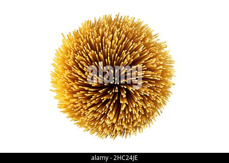 Uncooked spaghetti, top view shooting on white background Stock Photo