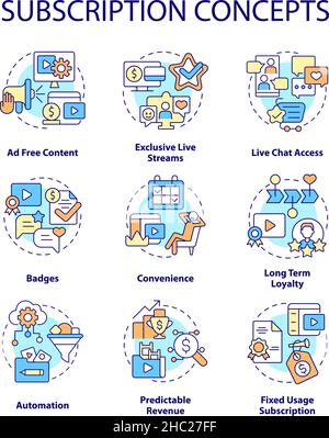 Subscription Model icon outline collection in black and on white ...