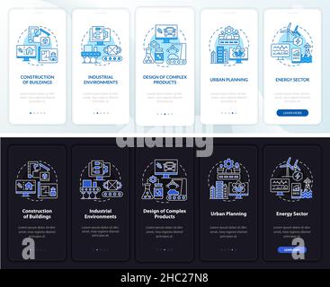 Digital twin use cases night and day mode onboarding mobile app screen Stock Vector