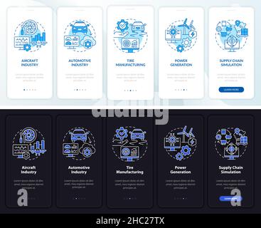 Digital twin usage night and day mode onboarding mobile app screen Stock Vector