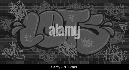Dark Flat Urban Brick Wall With Some Graffiti Street Art Lettering Texture Decorative Background Vector Illustration  Stock Vector