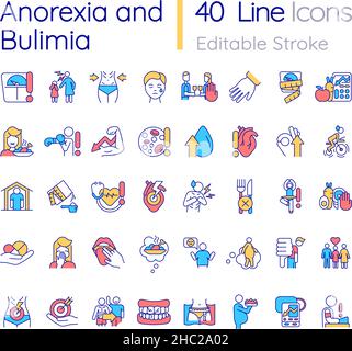 Anorexia and bulimia RGB color icons set Stock Vector