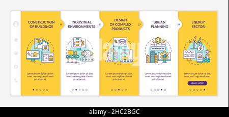 Digital twin use situations yellow onboarding template Stock Vector