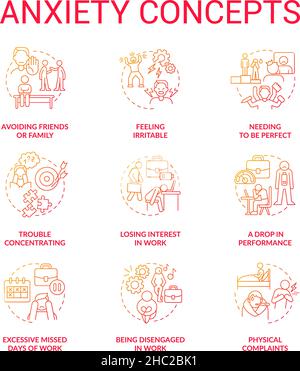 Anxiety red gradient concept icons set Stock Vector