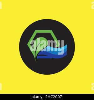 hydropinic plant logo on black and yellow circle background Stock Vector