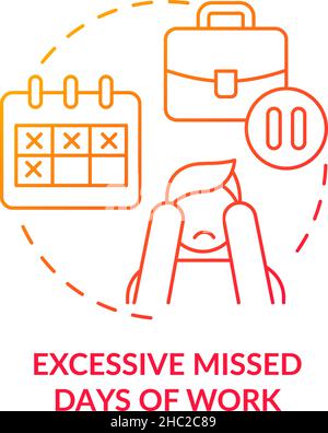 Excessive missed days of work red gradient concept icon Stock Vector