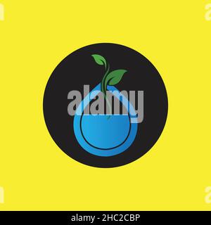 hydropinic plant logo on black and yellow circle background Stock Vector
