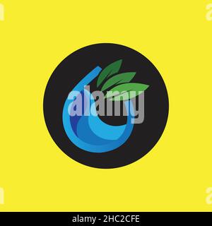hydropinic plant logo on black and yellow circle background Stock Vector