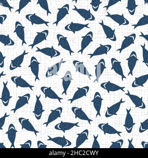 Vector white shark pen sketch scattered repeat pattern with canvas background 01. Suitable for textile, gift wrap and wallpaper. Stock Vector