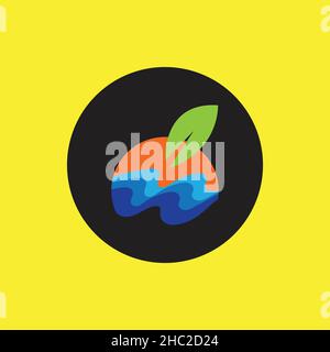 hydropinic plant logo on black and yellow circle background Stock Vector