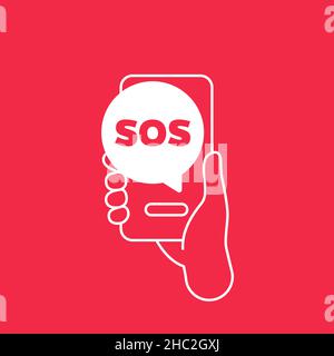 SOS message in the phone, vector icon Stock Vector