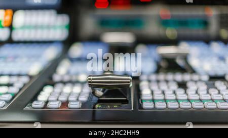A professional studio vision mixer at a television station. Stock Photo