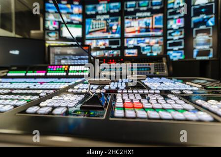 A televison vision switcher used for broadcasting or editing.. Stock Photo