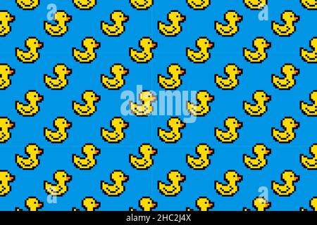Rubber yellow duck pixel art. Seamless Pattern Stock Vector