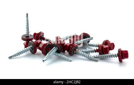 Screws for metal structures isolated on white background Stock Photo
