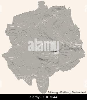 Topographic relief map of the city of Fribourg, Switzerland with black contour lines on vintage beige background Stock Vector