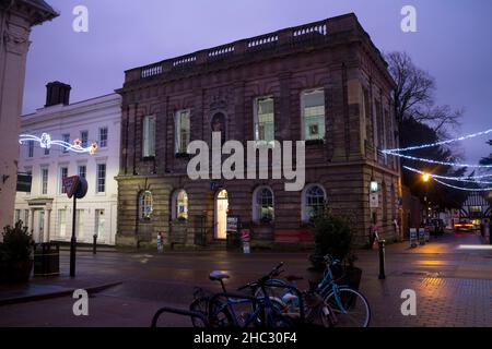 The Court House at dusk at Christmas, Warwick, Warwickshire, England, UK Stock Photo