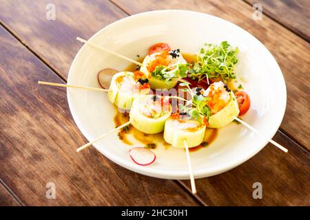 Halibut and Crab Lollipops Stock Photo