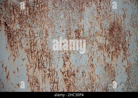 Rusty Texture of a light grey painted Metal garage door . Stock Photo