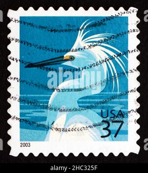 UNITED STATES OF AMERICA - CIRCA 2003: a stamp printed in the USA shows Snowy Egret, Egretta Thula, White Heron, circa 2003 Stock Photo