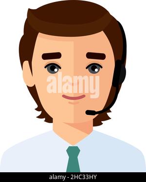 Male Call Center Avatar with Headphones microphone. Stock Vector