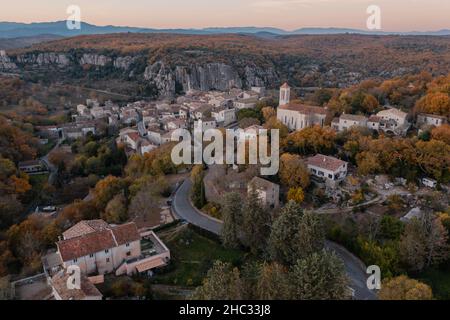 Aerial view of the  Medieval Village Balazuc Stock Photo