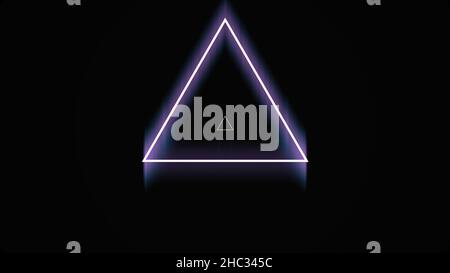 Beautiful abstract triangle tunnel with neon light lines moving fast on black background, seamless loop. Futuristic tunnel with purple endlessly movin Stock Photo