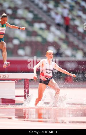 Aimee Pratt participating in the 3000 meters steeplechase at the 2020 Tokyo Olympics. Stock Photo