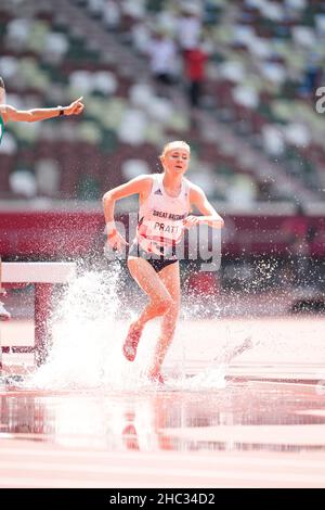 Aimee Pratt participating in the 3000 meters steeplechase at the 2020 Tokyo Olympics. Stock Photo