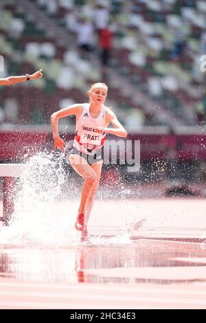 Aimee Pratt participating in the 3000 meters steeplechase at the 2020 Tokyo Olympics. Stock Photo