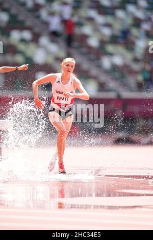 Aimee Pratt participating in the 3000 meters steeplechase at the 2020 Tokyo Olympics. Stock Photo