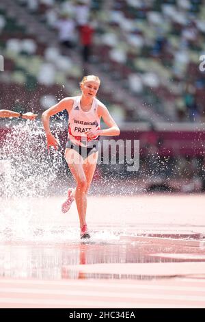 Aimee Pratt participating in the 3000 meters steeplechase at the 2020 Tokyo Olympics. Stock Photo